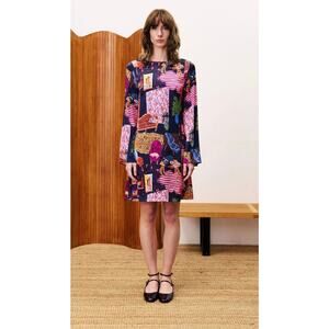 FRNCH Paris Womens L Multicolor Ayurveda Long Sleeve Boho Midi Dress NEW
